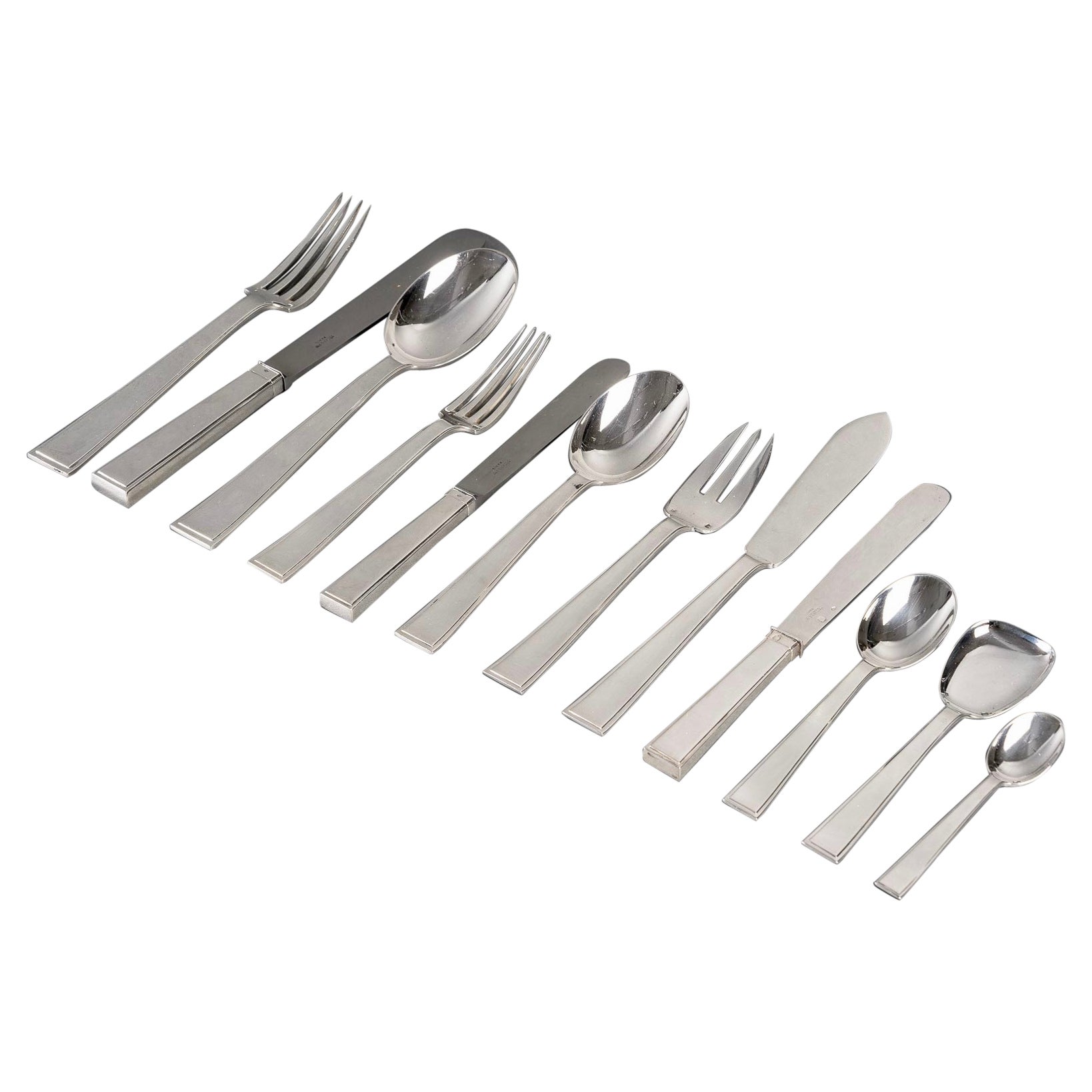 Tetard Freres, Cutlery Flatware Set Art Deco Sterling Silver in Case 154 Pieces