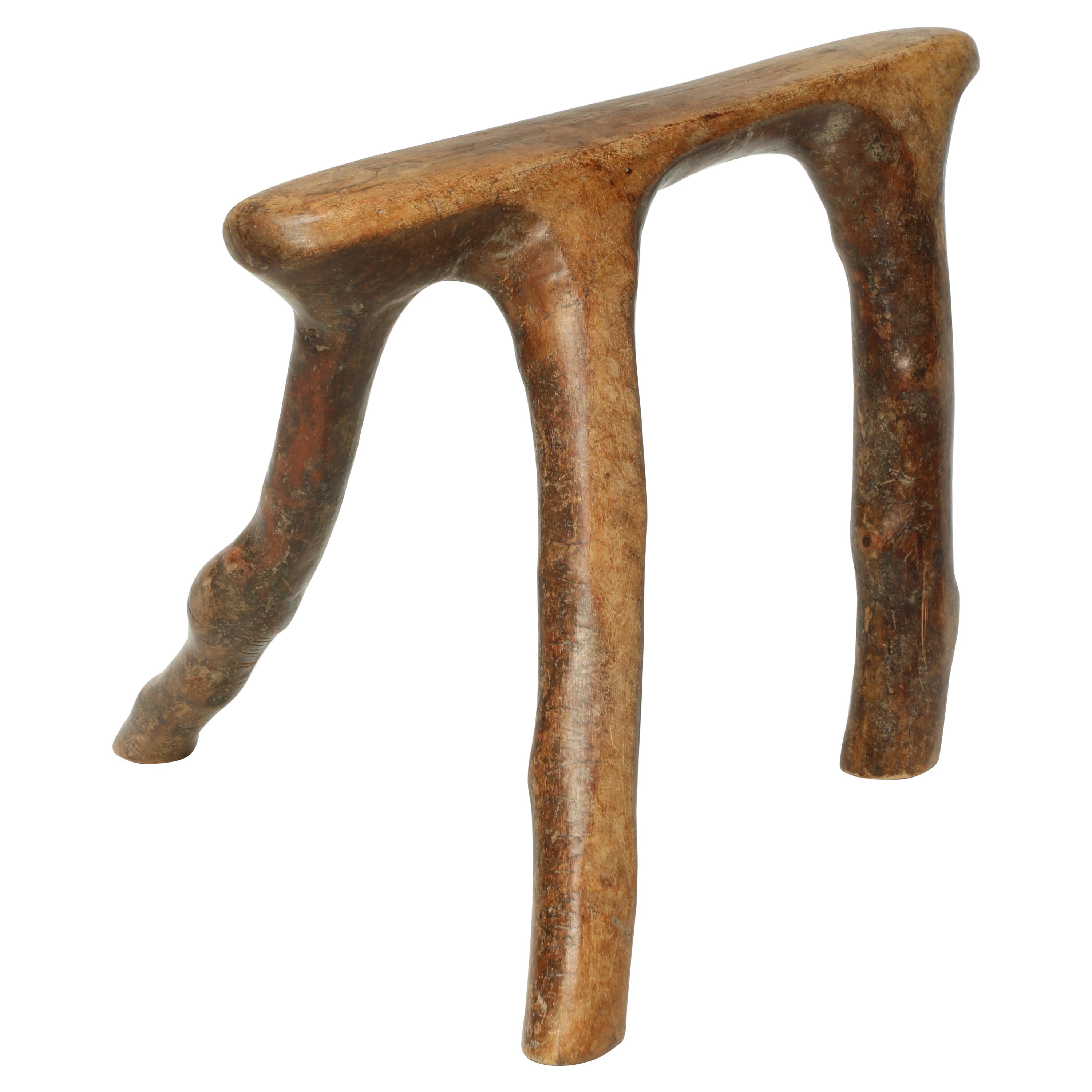 Kenya Tribal Wood Headrest, Stylized Natural Animal Form, African Old and Worn For Sale