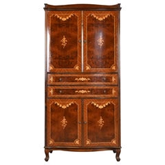 Vintage Jules Leleu Style French Continental Inlaid Burled Mahogany Armoire Dresser