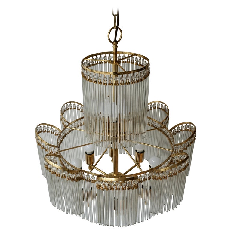 Elegant Chandelier in Brass and Glass For Sale