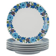 Pmr, Bavaria, Jaeger & Co Germany, a Set of Six Retro Dinner Plates in Porcelain
