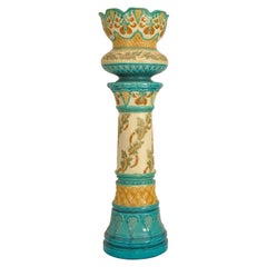 Antique Art Nouveau Burmantofts Faience Majolica Pottery Stand & Jardiniere 1895