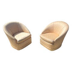 Pair of Vintage Milo Baughman Style Upholstered Swivel Chairs 