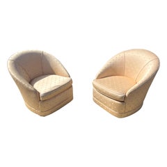 Pair of Vintage Milo Baughman Style Upholstered Swivel Chairs