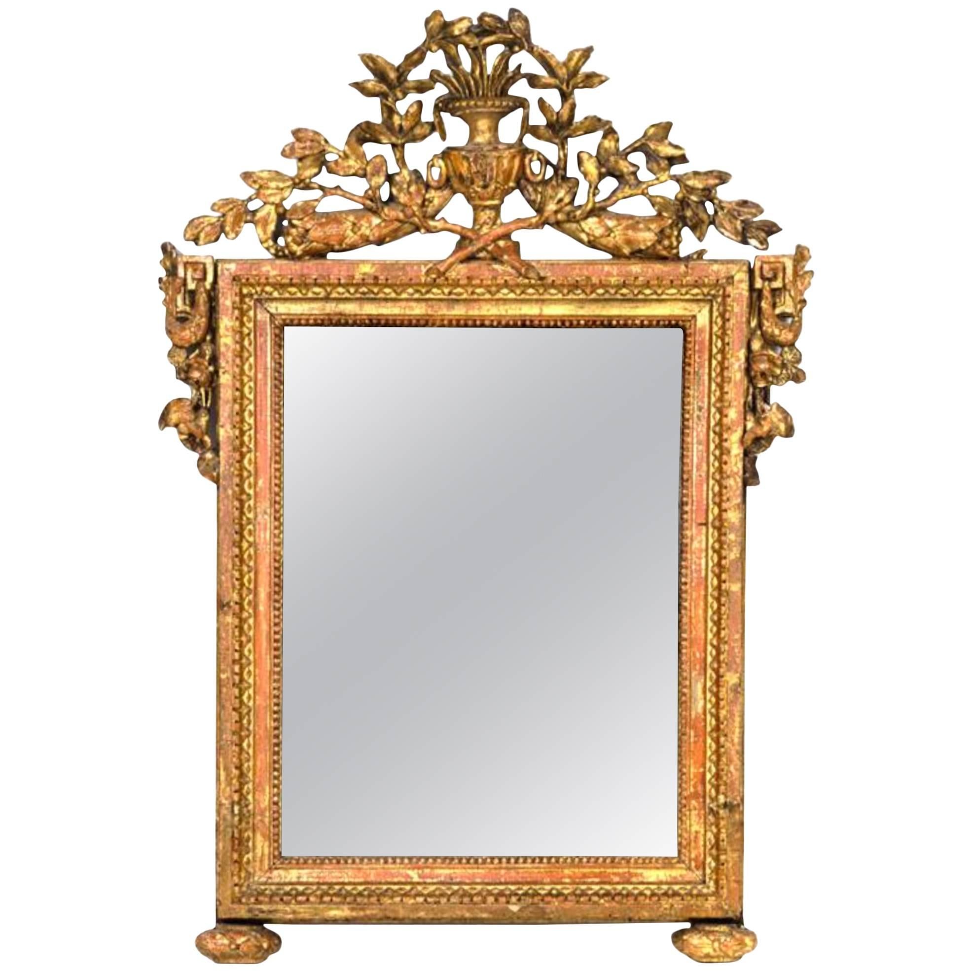 Miroir Louis XVI peint et doré à la feuille avec plaque d'origine