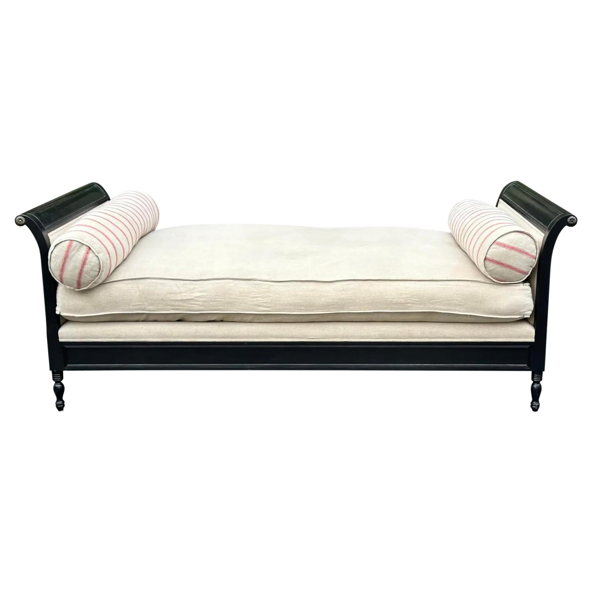 Directories Style Black Lacquer Linen & Down Chaise Lounge Daybed