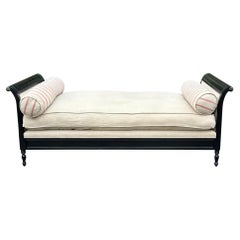 Directories Style Black Lacquer Linen & Down Chaise Lounge Daybed