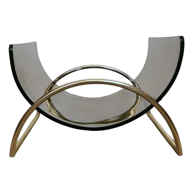 Italian Gallotti & Radice Attributed Smoked Crystal and Brass Magazine Rack For Sale