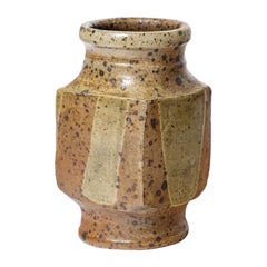 Gustave Tiffoche Vase en céramique abstrait brun et gris du 20e siècle 1970 1/7