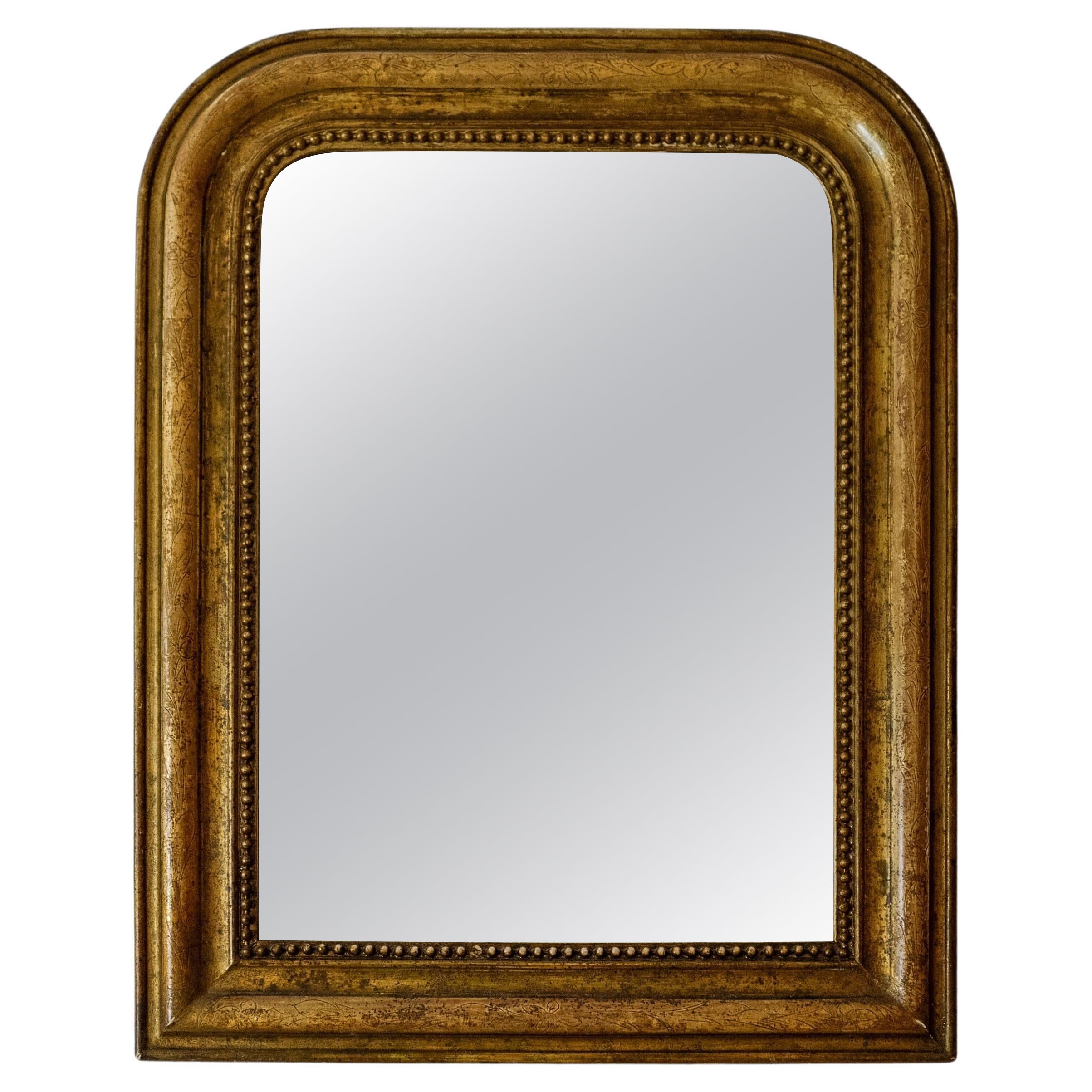 19th Century Louis Philippe Gold Leaf Giltwood Beaded Mirror  For Sale