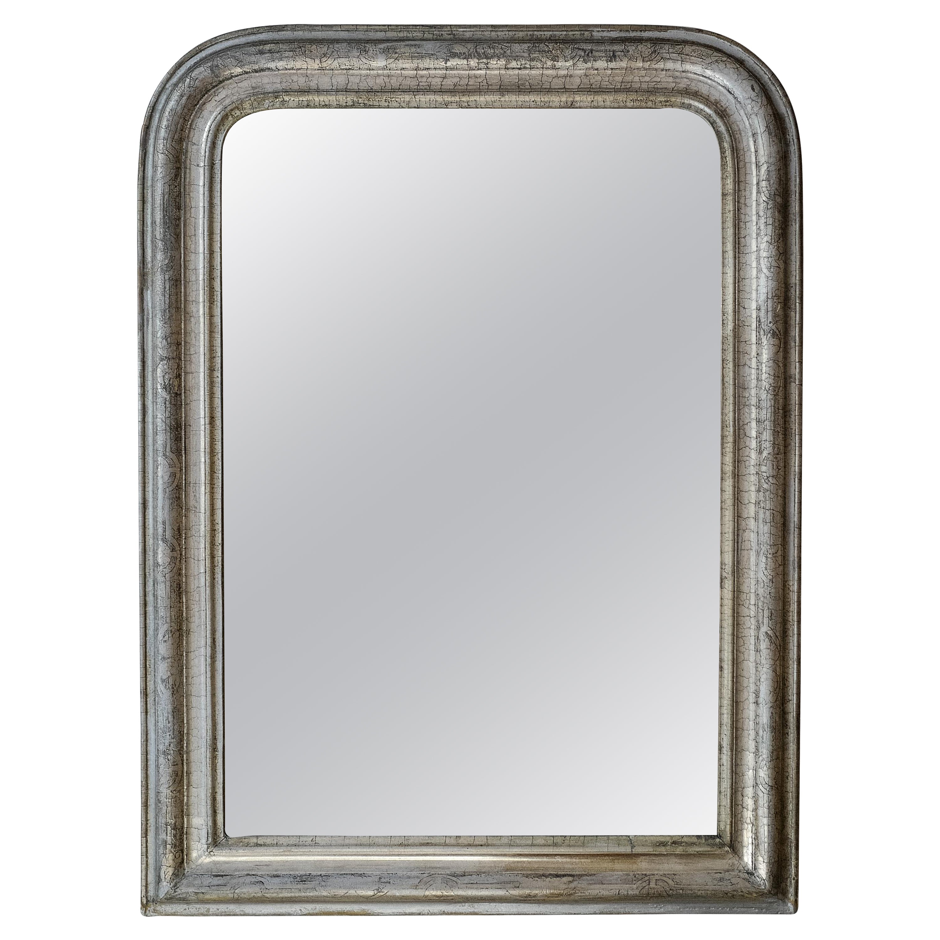 Miroir français du 19ème siècle Louis Philippe en bois doré à la feuille d'argent