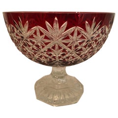 Ruby Bohemian Czechoslovakian Cut Crystal Centerpiece Bowl on Clear Cut Pedestal