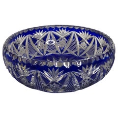 Cobalt Bohemian Czechoslovakian Crystal Bowl with a Deep Intricate Cut Pattern