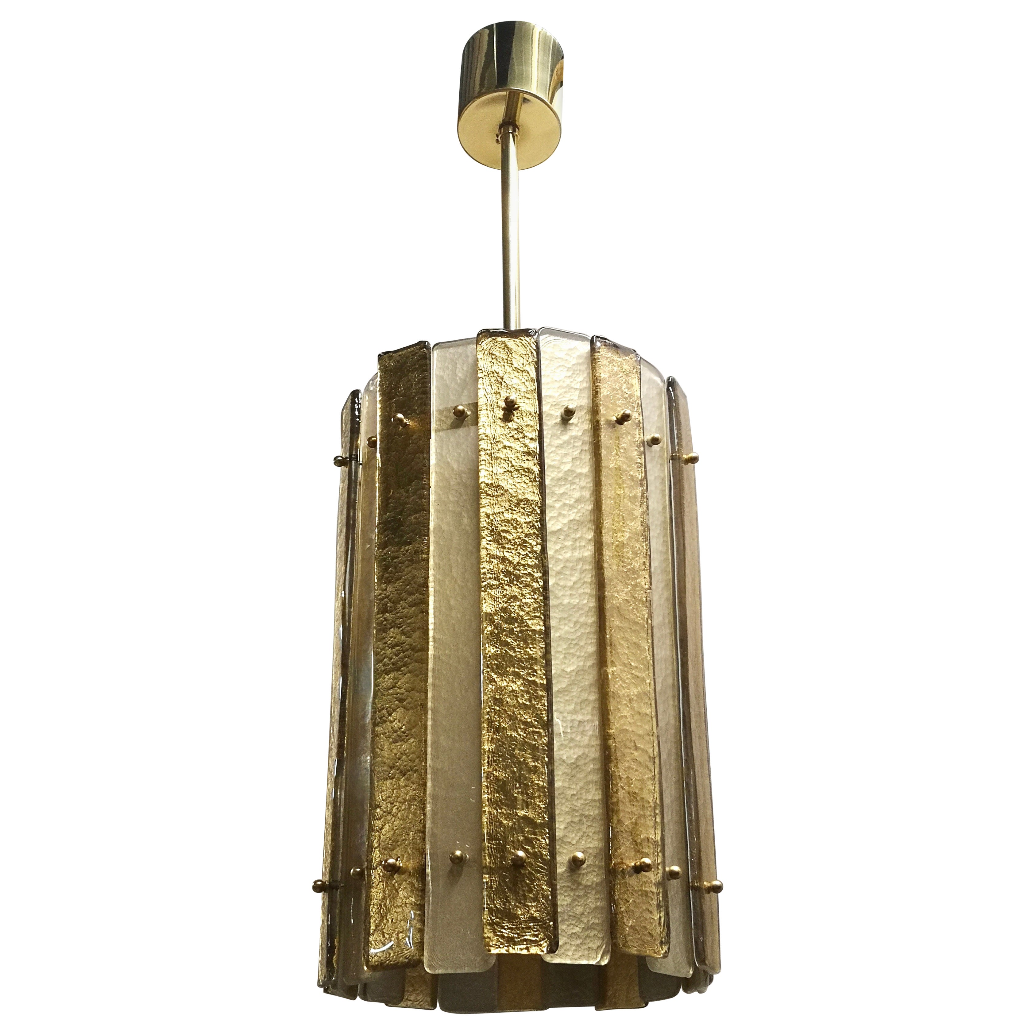 Murano Art Glass and Brass Gold Color Lantern / Chandelier and Pendant, 2020