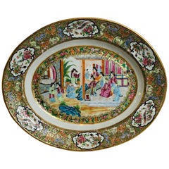 Rose Canton Chinese Export Platter Painted with Gold and Enamel Decoration