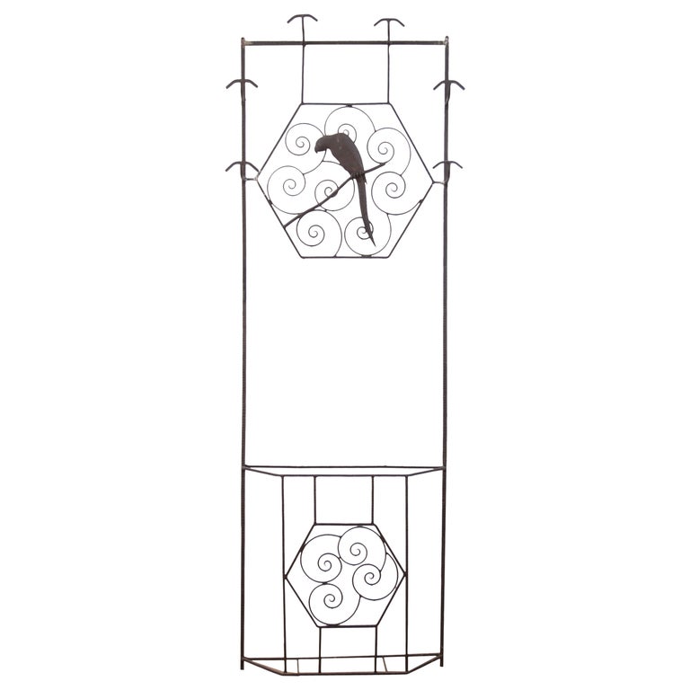 Art Deco Metal Coat Rack Umbrella Stand with Parrot For Sale at 1stDibs