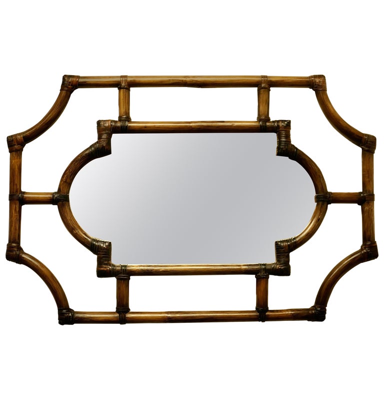 Large Antique Bamboo Wall Mirror For Sale at 1stDibs