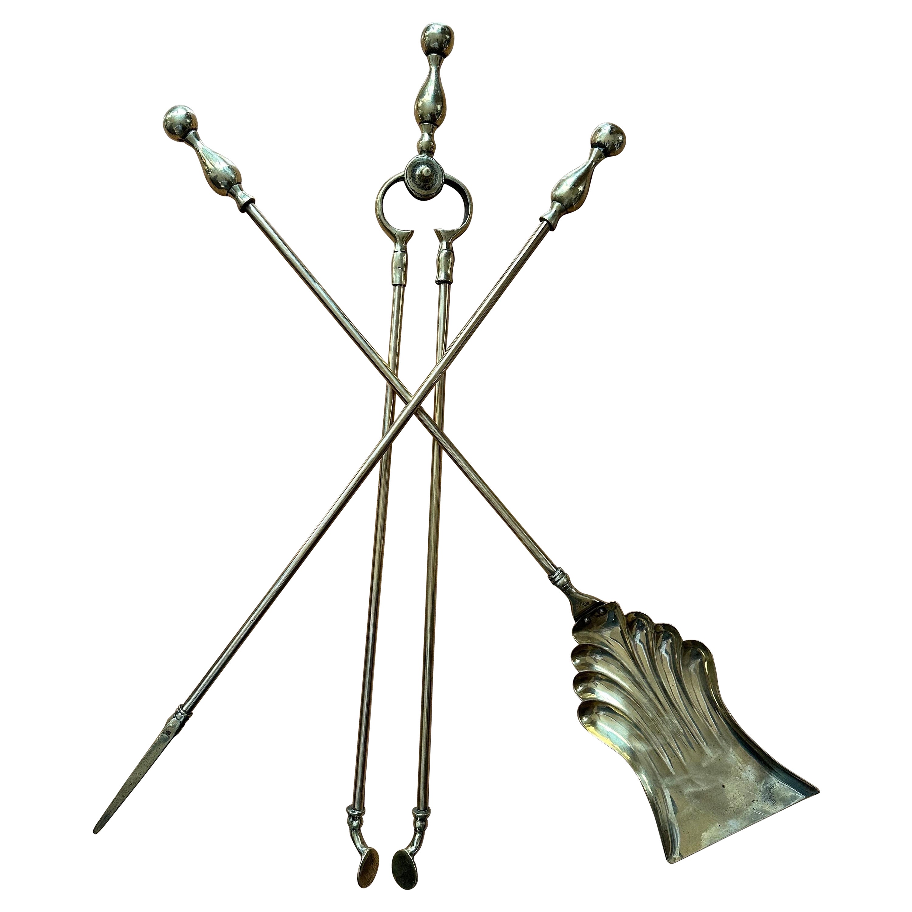 19th Century, Victorian Gothic Brass Fire Companion Set For Sale