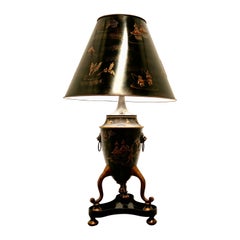 Very Large Black, Gold and Red Chinoiserie Toleware Table Lamp
