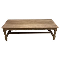 Circa 1900s English Bleached Oak Rectangular Carved Bench or Coffee Table 