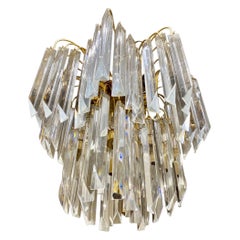 Venini Glass Murano Chandelier Palm 10 Bulbs Gilt Gold Structure, Italy, 1980
