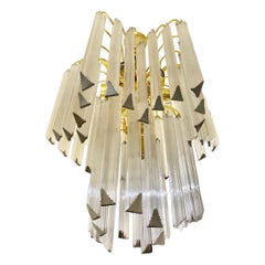 Venini Glass Murano ChandelierPalm 7 Bulbs Gilt Gold Structure, Italy, 1980