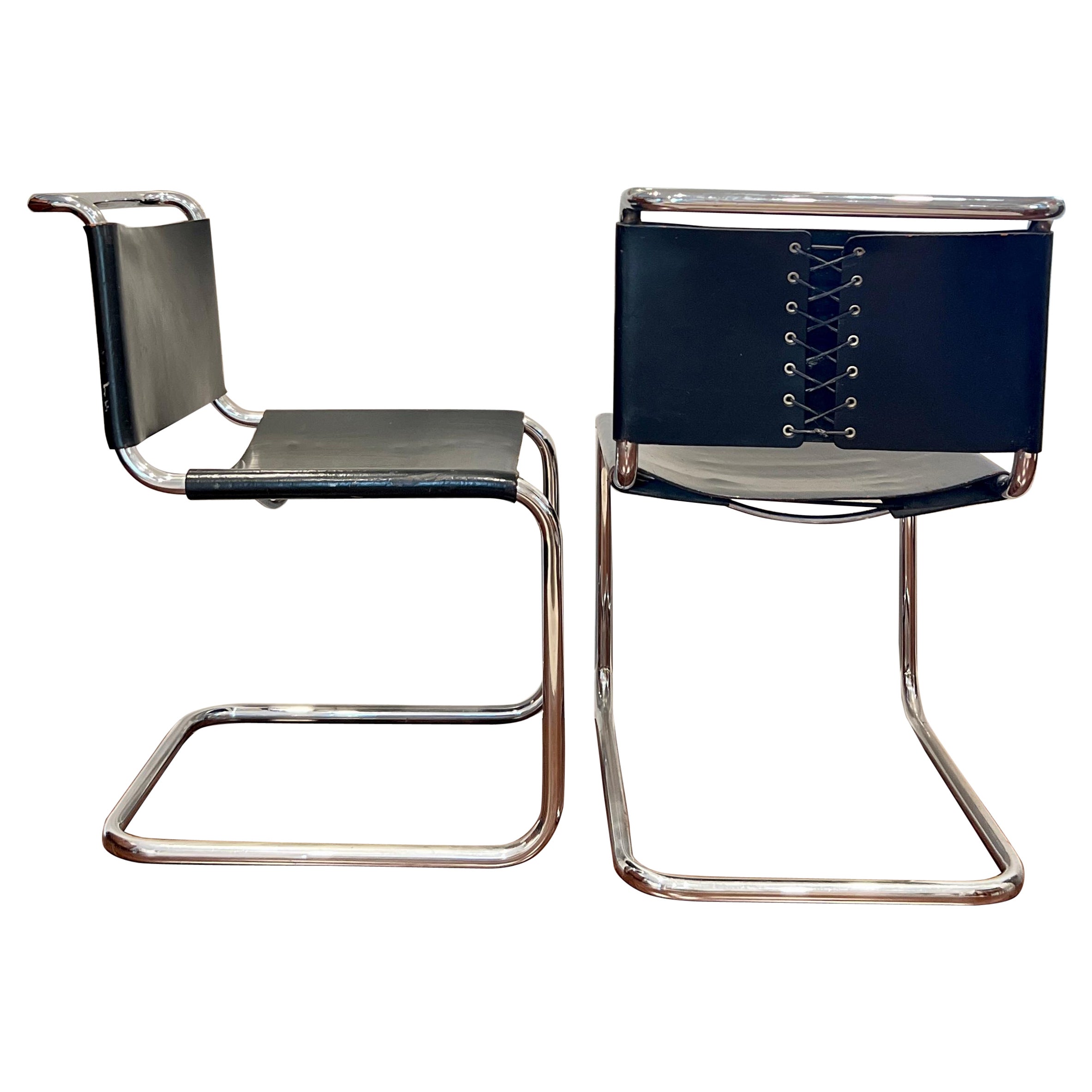 Original Black Leather Pair of Gavina B33 Chairs by Marcel Breuer with Corset