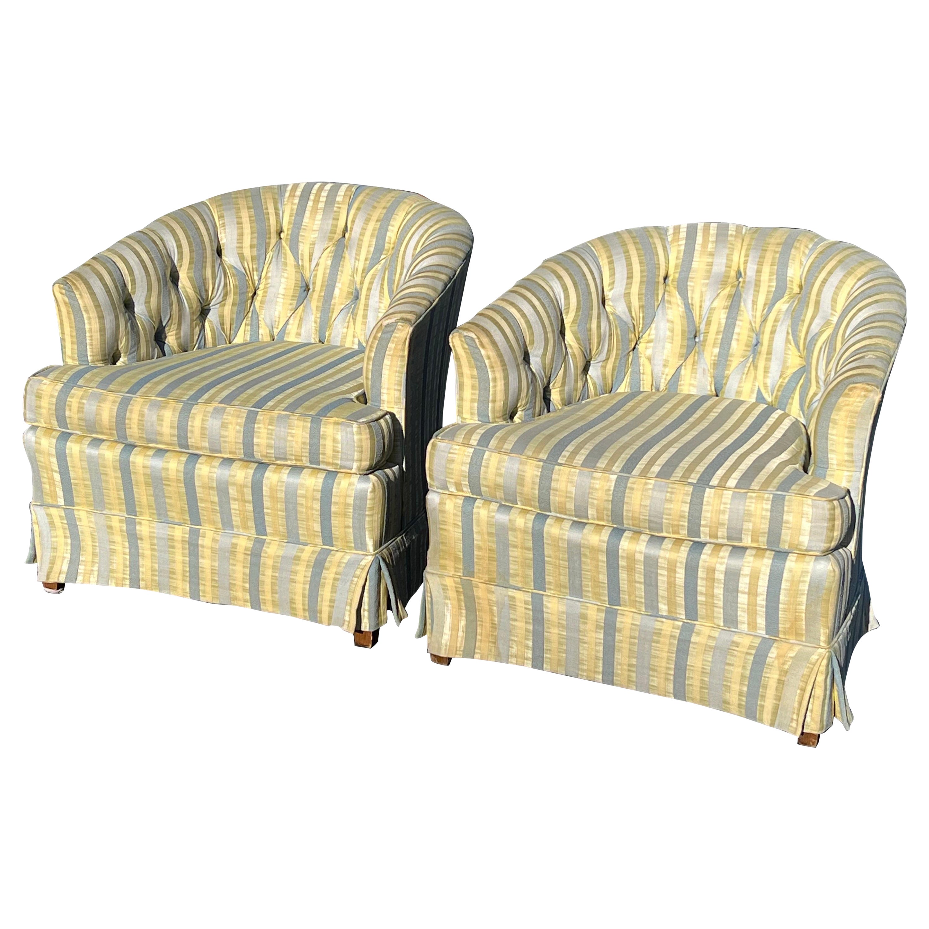 Pair of Striped Cube Club Chairs