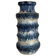 Rare Blue "Zigzag" Fat Lava Multi-Color Vase Scheurich, Germany Wgp, 1970s