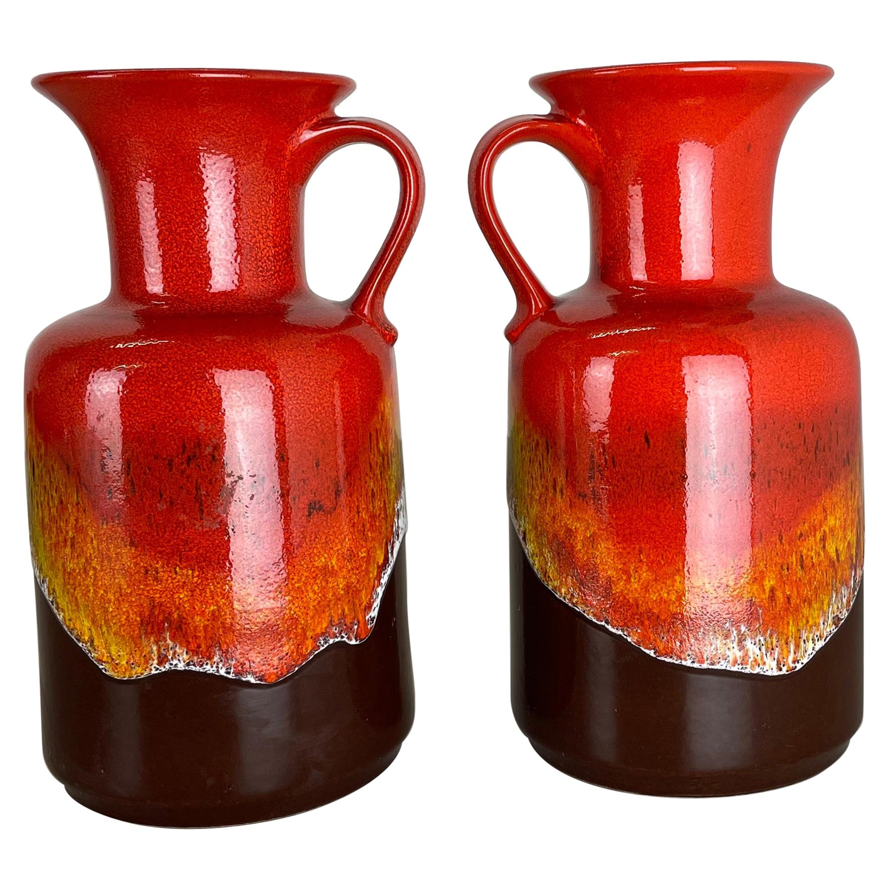 Set von 2 mehrfarbigen Fat Lava Op-Art-Keramikvasen, hergestellt von JASBA Ceramics Deutschland im Angebot