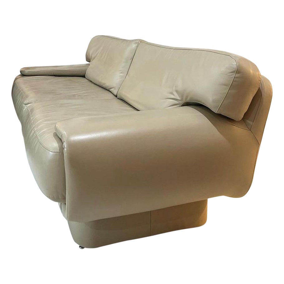 Custom Post Modern Taupe Leather Sofa For Sale