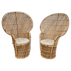 Vintage Bohemian Wicker Emanuelle Peacock Chairs, Pair