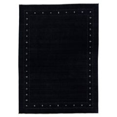 Handmade Modern Minimalist Gabbeh Style Wool Rug with Black Color Field