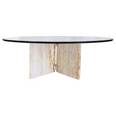 Round Marble, Glass, Chrome Coffee Table, Milo Baughman Attributed, circa 1975