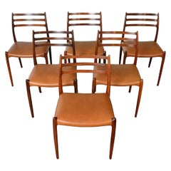 Set of Six Niels Moller Model 78 Dining Chairs in Rosewood + Leather