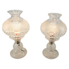 Pair of Antique Waterford Crystal Alana Inishmaan Hurricane Table Lamps