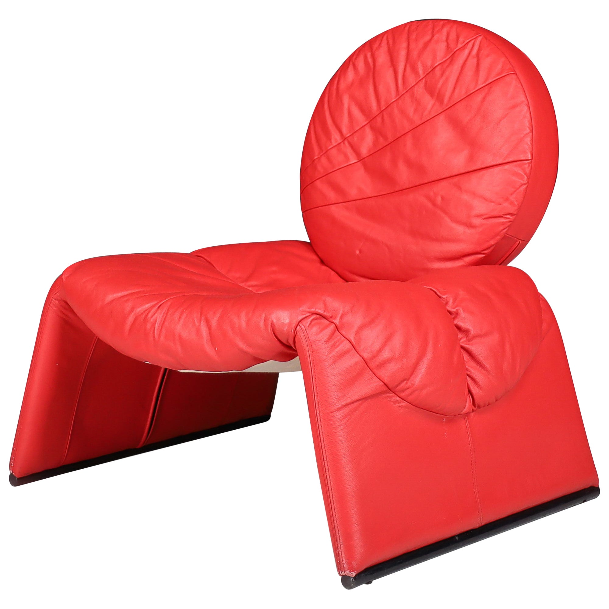Vittorio Introini for Saporiti Italia Red Leather Lounge Chair, Italy, 1980s For Sale