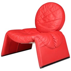 Vittorio Introini for Saporiti Italia Red Leather Lounge Chair, Italy, 1980s