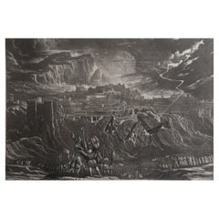 Mezzotint by John Martin, the Fall of the Walls of Jericho, Sangster, C.1850