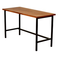 Florence Knoll 1950s Mid-Century Wood Veneer Black Frame Desk or Console Table