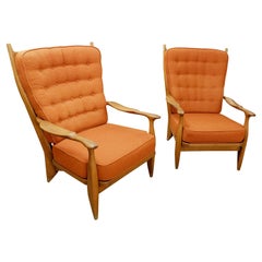 Edouard Armchairs in Solid Oak, Guillerme and Chambron