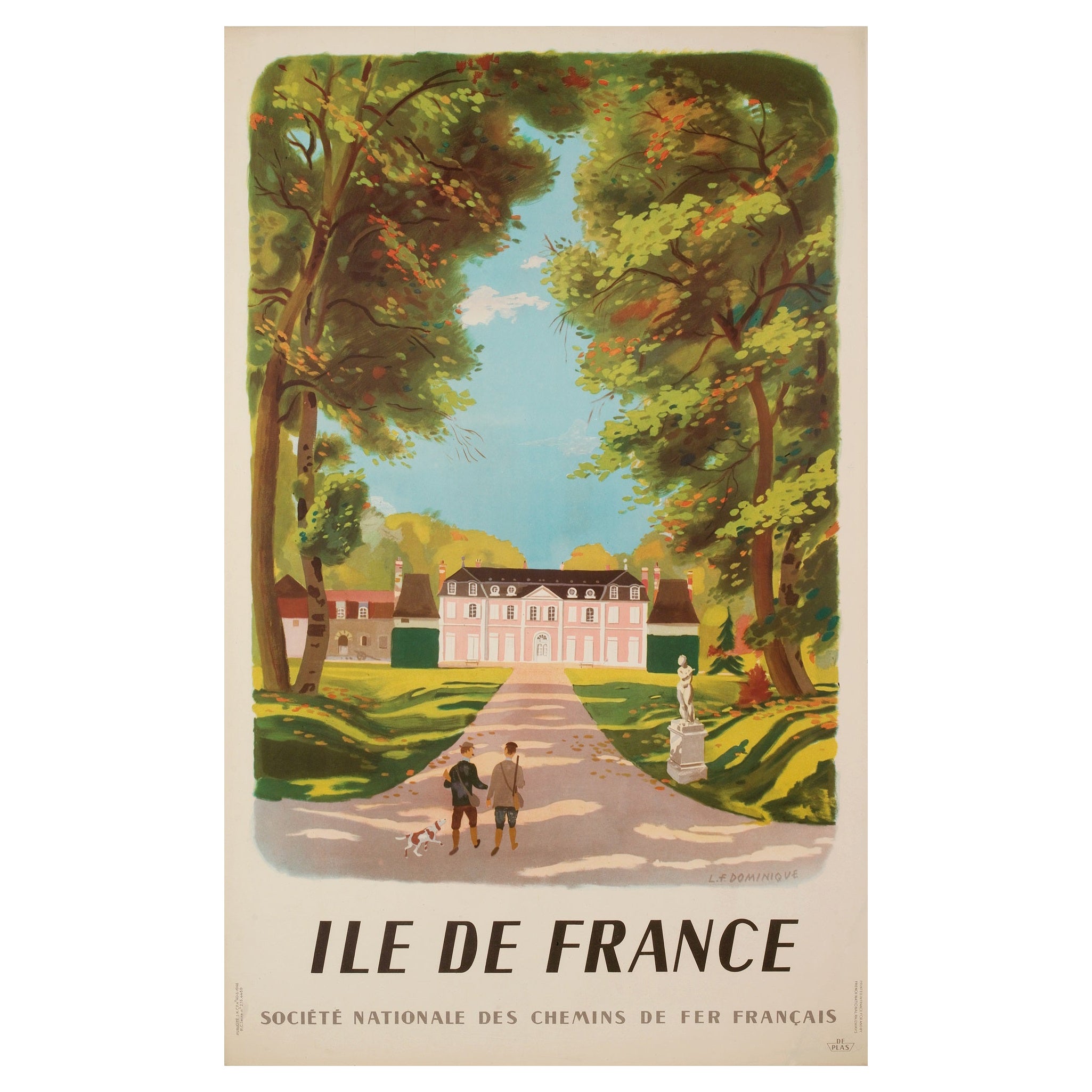 Dominique L.F, Original Vintage Poster, French Railways Ile De France, Hunt 1946