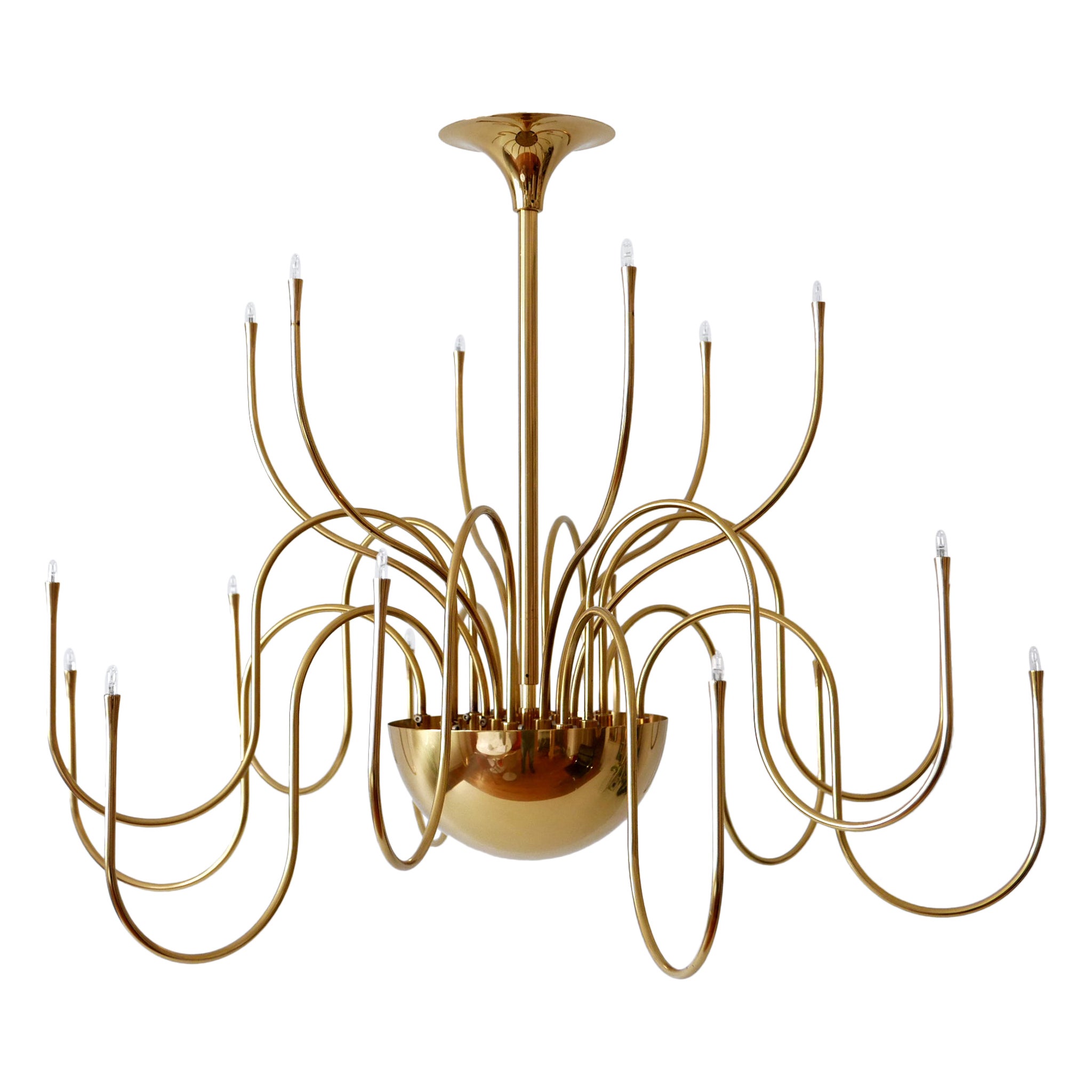 Elegant Brass Chandelier or Pendant Lamp Mesa 18 by Florian Schulz Germany 1990s