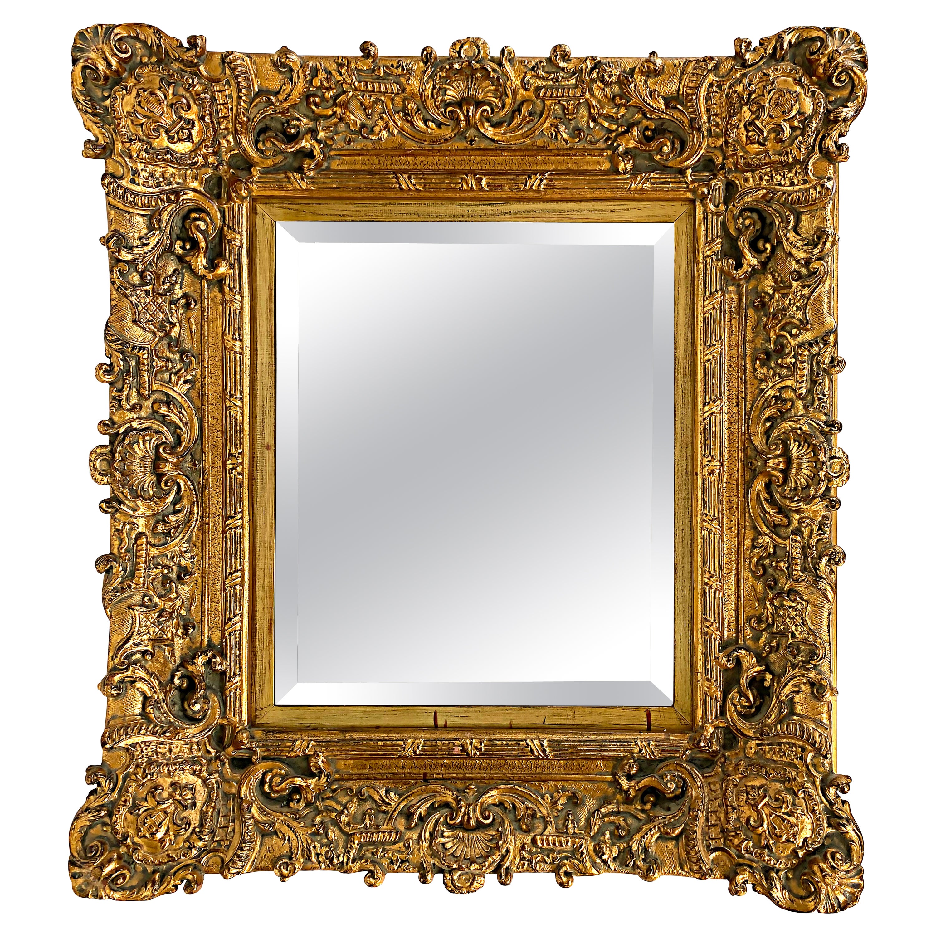 Large Ornate Gilt Beveled Late 20th Century Mirror