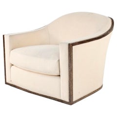 Oversized Barrel Back Swivel Chair Wool Cream Upholstery