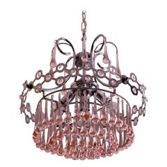Vintage The Pink Crown, Murano Chandelier Pink Drops, 1980s