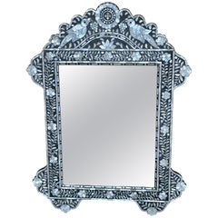 Retro Anglo-Indian Style Mother of Pearl Inlaid Neoclassical Mirror