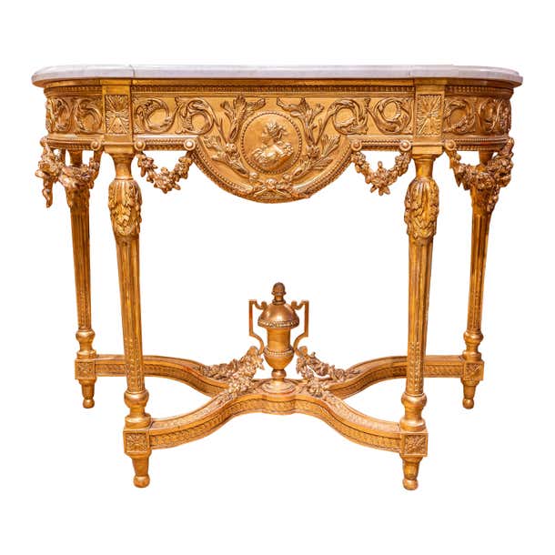 Fine 19th Century French Louis XVI Water Gilt Carved Console, Carrara ...