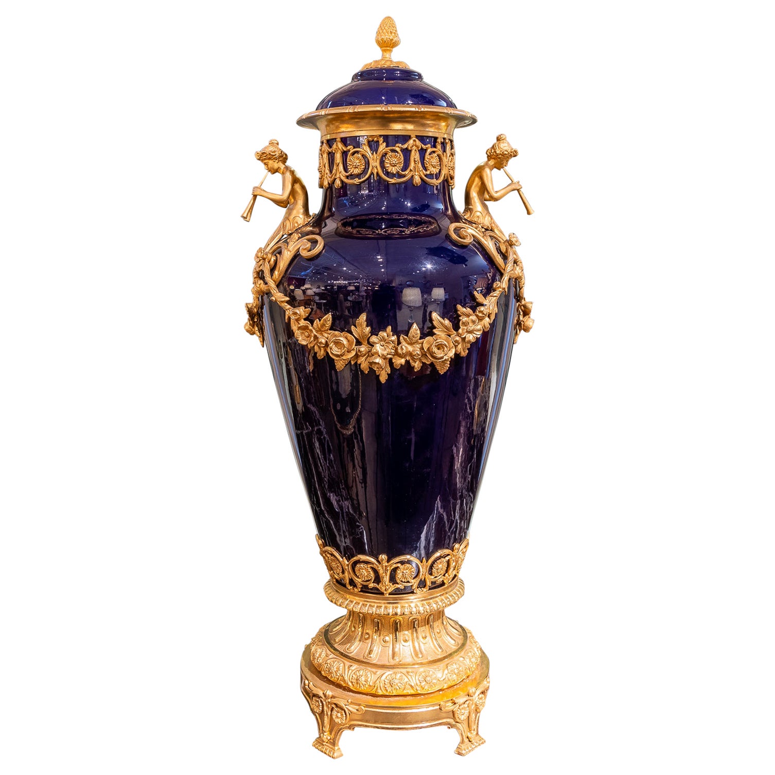 Fine Large Lidded 19th Century Sevre's Porcelain and Gilt Bronze Mounted Vase