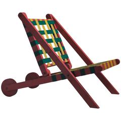 Easi-Bild Folding Red Wood Indoor Outdoor Lounge Chair with Webbing, USA, 1950s 9